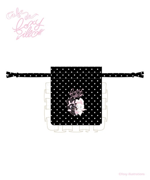 【foxy illustrations】ドット柄フリル巾着_black